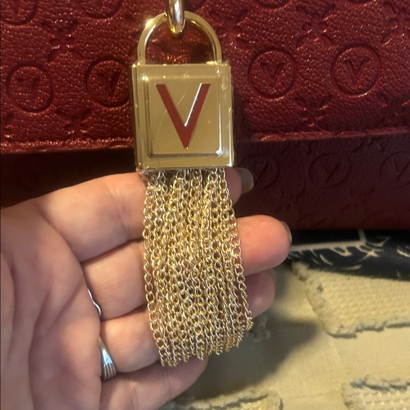 Mario Valentino Burgundy Clutch with Silver Chain Accent - Picture 3 of 14